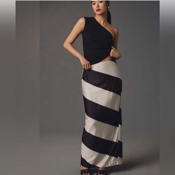 Anthropologie Maeve Column Maxi Skirt Black Striped Size XS NWT - Picture 1 of 5